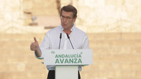 El presidente del PP, Alberto Núñez Feijóo, durante la clausura de un mitin en Málaga durante campaña para las elecciones andaluzas.- Álex Zea / Europa Press El presidente del PP, Alberto Núñez Feijóo, durante la clausura de un mitin en Málaga durante campaña para las elecciones andaluzas.- Álex Zea / Europa Press