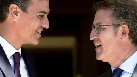 Pedro Sánchez, presidente del Gobierno (i), y Alberto Núñez Feijóo, líder del PP, durante un encuentro en La Moncloa Pedro Sánchez, presidente del Gobierno (i), y Alberto Núñez Feijóo, líder del PP, durante un encuentro en La Moncloa