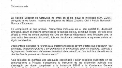 comunicado de Josep Luis Trapero, mayor de los Mossos d'Esquadra, para iniciar la orden de instrucción de la Fiscalía de Catalunya. / Europa Press