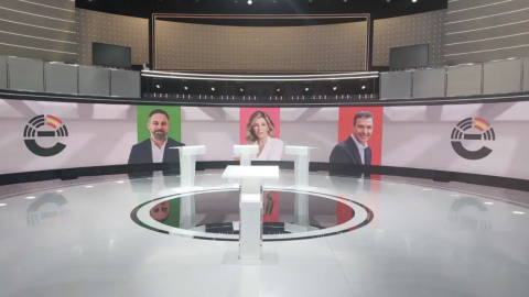 Plató del '23J, el debate final', en RTVE, a 18 de julio de 2023. Plató del '23J, el debate final', en RTVE, a 18 de julio de 2023.