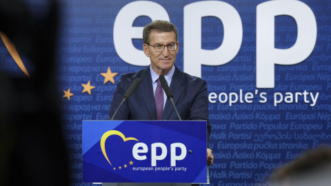 El presidente del Partido Popular, Alberto Núñez Feijóo, ofrece una rueda de prensa tras su participación en la cumbre del PP Europeo este 29 de junio de 2023. El presidente del Partido Popular, Alberto Núñez Feijóo, ofrece una rueda de prensa tras su participación en la cumbre del PP Europeo este 29 de junio de 2023.