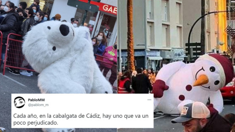 Muñeco de nieve derretido en la cabalgata de Cádiz