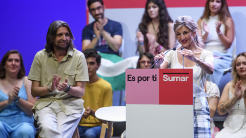 La candidata de Sumar a la Presidencia del Gobierno, Yolanda Díaz, en un acto electoral del partido en Sevilla este domingo. La candidata de Sumar a la Presidencia del Gobierno, Yolanda Díaz, en un acto electoral del partido en Sevilla este domingo.