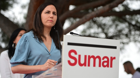 La secretaria general de Podemos, Ione Belarra, interviene durante un acto público de Sumar, a 17 de julio de 2023, en Pamplona La secretaria general de Podemos, Ione Belarra, interviene durante un acto público de Sumar, a 17 de julio de 2023, en Pamplona