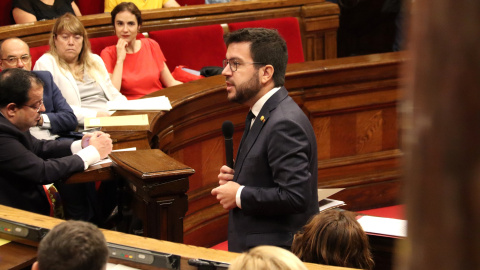 El President de la Generalitat, Pere Aragonès, durant la sessió de control al ple del Parlament. El President de la Generalitat, Pere Aragonès, durant la sessió de control al ple del Parlament.