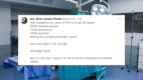 'Collage' con la imagen de un quirófano y la respuesta de Elena Casado en Twitter 'Collage' con la imagen de un quirófano y la respuesta de Elena Casado en Twitter
