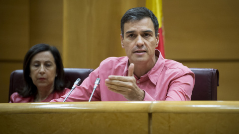 El secretario general del PSOE, Pedro Sánchez, preside en el Senado la reunión del grupo parlamentario socialista, que congrega en la Cámara Alta a diputados, senadores y europarlamentarios de esta formación. EFE/Luca Piergiovanni El secretario general del PSOE, Pedro Sánchez, preside en el Senado la reunión del grupo parlamentario socialista, que congrega en la Cámara Alta a diputados, senadores y europarlamentarios de esta formación. EFE/Luca Piergiovanni