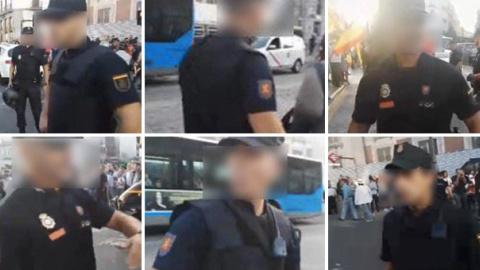 Diferentes agentes de Policía Nacional sin el preceptivo número de identificación durante la concentración del miércoles en la Puerta del Sol de Madrid.- IMÁGENES CEDIDAS POR STÉPHANE GRUESO Diferentes agentes de Policía Nacional sin el preceptivo número de identificación durante la concentración del miércoles en la Puerta del Sol de Madrid.- IMÁGENES CEDIDAS POR STÉPHANE GRUESO