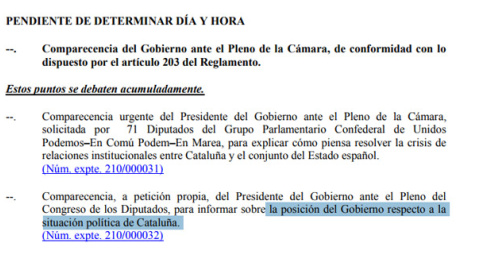 Detalle de la agenda del Congreso con el orden del día del pleno de la próxima semana. Detalle de la agenda del Congreso con el orden del día del pleno de la próxima semana.