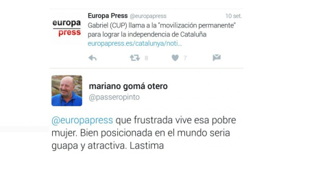 Uno de los tuits de Mariano Gomá Otero./Twitter Uno de los tuits de Mariano Gomá Otero./Twitter