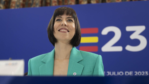La ministra de Ciencia e Innovación en funciones, Diana Morant, sonríe durante la reunión de los ministros de Investigación de la Unión Europea el 28 de julio de 2023. La ministra de Ciencia e Innovación en funciones, Diana Morant, sonríe durante la reunión de los ministros de Investigación de la Unión Europea el 28 de julio de 2023.