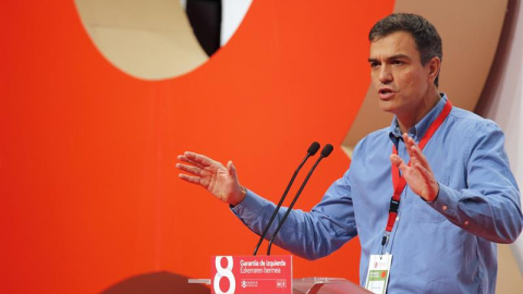 El secretario general del PSOE, Pedro Sánchez, durante su intervención en el VIII Congreso que el PSE-EE celebra este fin de semana en Bilbao. EFE/LUIS TEJIDO El secretario general del PSOE, Pedro Sánchez, durante su intervención en el VIII Congreso que el PSE-EE celebra este fin de semana en Bilbao. EFE/LUIS TEJIDO