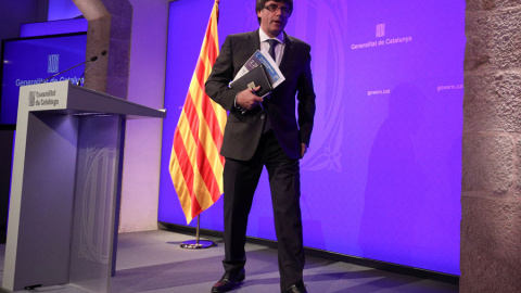 Puigdemont, tras su comparecencia de este lunes. REUTERS/Albert Gea