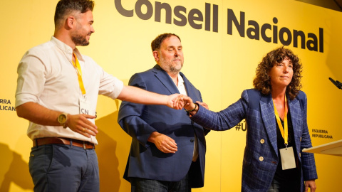 10/06/2023 - Gabriel Rufián, Oriol Junqueras i Teresa Jordà, en el consell nacional que ERC ha celebrat aquest dissabte. 10/06/2023 - Gabriel Rufián, Oriol Junqueras i Teresa Jordà, en el consell nacional que ERC ha celebrat aquest dissabte.