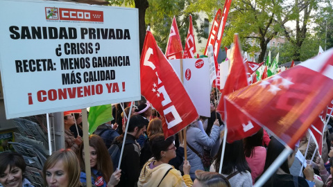 Una concentración de trabajadores de la sanidad privada en Madrid, el pasado octubre.- CCOO Una concentración de trabajadores de la sanidad privada en Madrid, el pasado octubre.- CCOO