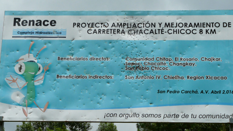Cartel del complejo hidroeléctrico Renace. Cartel del complejo hidroeléctrico Renace.
