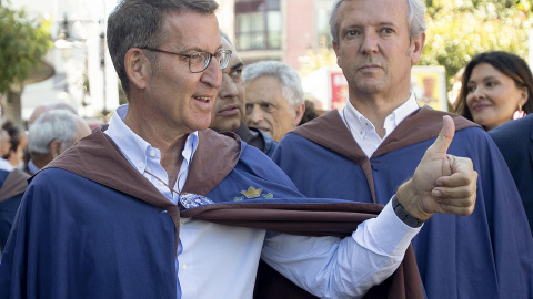 15/8/23 Feijóo y el presidente de la Xunta, Alfonso Rueda, el pasado domingo en la Festa do Albariño de Cambados (Pontevedra). 15/8/23 Feijóo y el presidente de la Xunta, Alfonso Rueda, el pasado domingo en la Festa do Albariño de Cambados (Pontevedra).