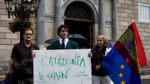 Álvaro de Marichalar protestando en la plaza de Sant Jaume / EFE Álvaro de Marichalar protestando en la plaza de Sant Jaume / EFE