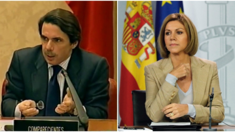 El expresidente José María Aznar, difusor de la teoría de la conspiración sobre la autoría de ETA de los atentados del 11-M; y la ministra de Defensa María Dolores de Cospedal, que comunicó que el Gobierno tiene constatado la intervención de hacke El expresidente José María Aznar, difusor de la teoría de la conspiración sobre la autoría de ETA de los atentados del 11-M; y la ministra de Defensa María Dolores de Cospedal, que comunicó que el Gobierno tiene constatado la intervención de hacke