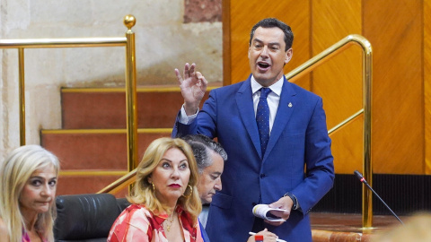 El presidente de la Junta de Andalucía, Juan Manuel Moreno Bonilla, en el Parlamento. El presidente de la Junta de Andalucía, Juan Manuel Moreno Bonilla, en el Parlamento.