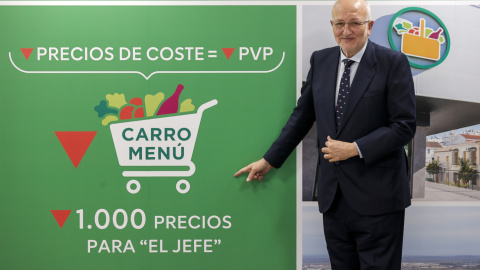 El presidente de Mercadona, Juan Roig, durante el acto de presentación de resultados de la empresa en el centro de coinnovación en Paterna (Valencia). EFE/Manuel Bruque El presidente de Mercadona, Juan Roig, durante el acto de presentación de resultados de la empresa en el centro de coinnovación en Paterna (Valencia). EFE/Manuel Bruque