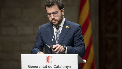 El presidente de la Generalitat, Pere Aragonès, comparece en rueda de prensa, en el Palau de la Generalitat, a 7 de octubre de 2022, en Barcelona, Cataluña, (España). El presidente de la Generalitat, Pere Aragonès, comparece en rueda de prensa, en el Palau de la Generalitat, a 7 de octubre de 2022, en Barcelona, Cataluña, (España).