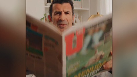 Captura del anuncio de Luis Figo con el que Gabriel Rufián ha bromeado. Captura del anuncio de Luis Figo con el que Gabriel Rufián ha bromeado.