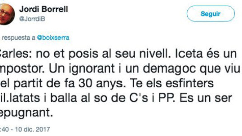 El tuit homófobo del director del Instituto de Nanociencia de la Universidad de Barcelona. /Twitter El tuit homófobo del director del Instituto de Nanociencia de la Universidad de Barcelona. /Twitter
