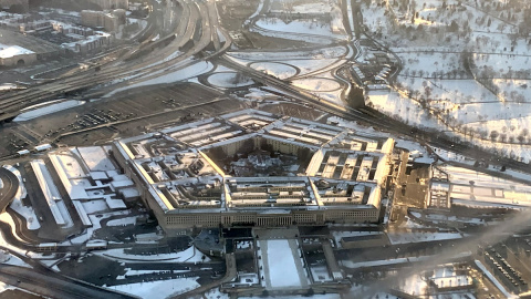 Foto aérea de archivo tomada el 12 de marzo de 2022 en la que se muestra el Pentágono, en Washington D. C. Foto aérea de archivo tomada el 12 de marzo de 2022 en la que se muestra el Pentágono, en Washington D. C.