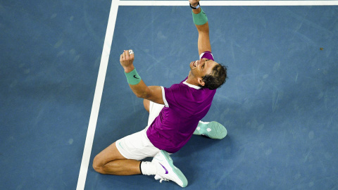 Rafael Nadal celebra su victoria. Rafael Nadal celebra su victoria.
