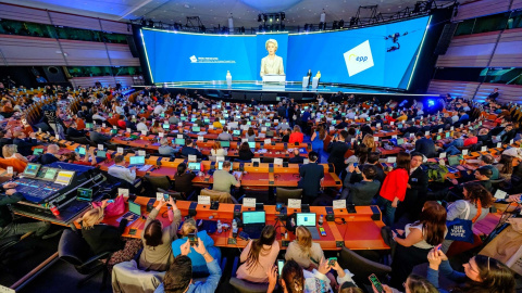 La presidenta de la Comisión Europea, Ursula von der Leyen, comparece ante los medios, en el Parlamento Europeo, a 9 de junio de 2024, en Bélgica. La presidenta de la Comisión Europea, Ursula von der Leyen, comparece ante los medios, en el Parlamento Europeo, a 9 de junio de 2024, en Bélgica.