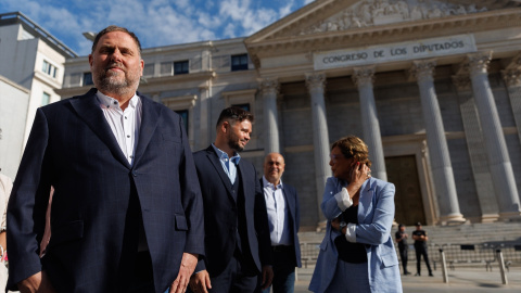 Oriol Junqueras, Gabriel Rufián y Montserrat Bassa, en el Congreso. Oriol Junqueras, Gabriel Rufián y Montserrat Bassa, en el Congreso.