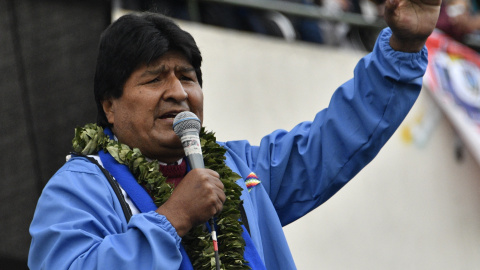 El expresidente de Bolivia (2006-2019) Evo Morales habla durante las celebraciones del 26 aniversario del gobernante partido Movimientos Al Socialismo (MAS), en La Paz, el 29 de marzo de 2021. El expresidente de Bolivia (2006-2019) Evo Morales habla durante las celebraciones del 26 aniversario del gobernante partido Movimientos Al Socialismo (MAS), en La Paz, el 29 de marzo de 2021.