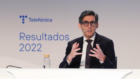 El presidente de Telefónica, José María Alvarez-Pallete, en la presentación de resultados anuales de la compañía, en Madrid. El presidente de Telefónica, José María Alvarez-Pallete, en la presentación de resultados anuales de la compañía, en Madrid.
