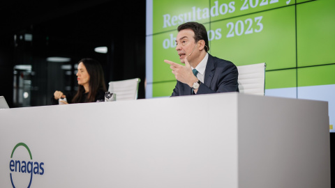 El consejero delegado de Enagás, Arturo Gonzalo, durante la rueda de prensa de presentación de resultados 2022. E.P./Alejandro Martínez Vélez El consejero delegado de Enagás, Arturo Gonzalo, durante la rueda de prensa de presentación de resultados 2022. E.P./Alejandro Martínez Vélez