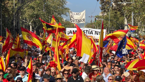 Manifestants a la proptesta convocada per Societat Civil Catalana contra l'amnistia i l'autodeterminació a Barcelona. Manifestants a la proptesta convocada per Societat Civil Catalana contra l'amnistia i l'autodeterminació a Barcelona.
