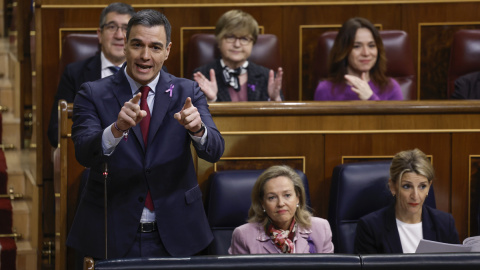 El presidente del Gobierno, Pedro Sánchez, interviene en la sesión de control al Ejecutivo en el Congreso, a 8 de marzo de 2023.