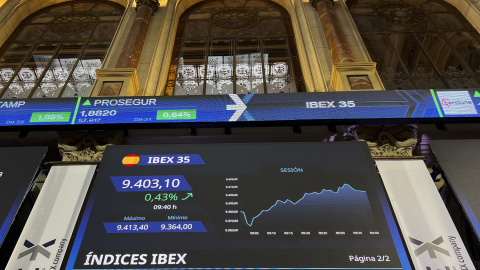 Vista de los paneles informativos de la Bolsa de Madrid. EFE/ Altea Tejido Vista de los paneles informativos de la Bolsa de Madrid. EFE/ Altea Tejido