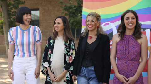 La ministra de Ciencia e Innovación, Diana Morant; la ministra de Derechos Sociales y Agenda 2030, Ione Belarra; la vicepresidenta segunda del Gobierno y ministra de Trabajo, Yolanda Díaz, y la ministra de Igualdad, Irene Montero La ministra de Ciencia e Innovación, Diana Morant; la ministra de Derechos Sociales y Agenda 2030, Ione Belarra; la vicepresidenta segunda del Gobierno y ministra de Trabajo, Yolanda Díaz, y la ministra de Igualdad, Irene Montero