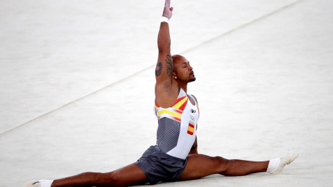 Rayderley Zapata durante su ejercicio en la final de suelo. Rayderley Zapata durante su ejercicio en la final de suelo.