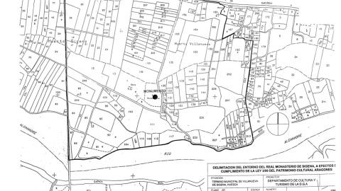 Plano de delimitación del denominado Real Monasterio de Santa maría de Sijena, en Villanueva de Sijena (Huesca) y su entorno Plano de delimitación del denominado Real Monasterio de Santa maría de Sijena, en Villanueva de Sijena (Huesca) y su entorno