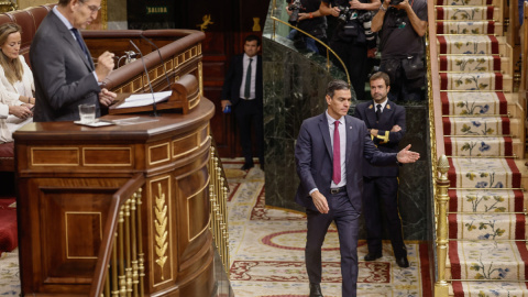 El candidato a la presidencia del Gobierno y líder del PP, Alberto Núñez Feijóo (i) durante su intervención junto al presidente del Gobierno en funciones, Pedro Sánchez (d) en la segunda jornada del debate de su investidura en el Congreso este miér El candidato a la presidencia del Gobierno y líder del PP, Alberto Núñez Feijóo (i) durante su intervención junto al presidente del Gobierno en funciones, Pedro Sánchez (d) en la segunda jornada del debate de su investidura en el Congreso este miér