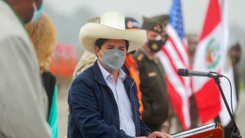 9/2/22-Pedro Castillo, presidente de Perú, durante un evento por la donación estadounidense de cuatro hospitales de campaña (27/08/2021) en Lima. 9/2/22-Pedro Castillo, presidente de Perú, durante un evento por la donación estadounidense de cuatro hospitales de campaña (27/08/2021) en Lima.