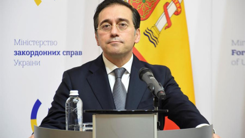 El Ministro de Relaciones Exteriores de España, José Manuel Albares, en una conferencia de prensa en Kiev, Ucrania, el 09 de febrero de 2022. El Ministro de Relaciones Exteriores de España, José Manuel Albares, en una conferencia de prensa en Kiev, Ucrania, el 09 de febrero de 2022.