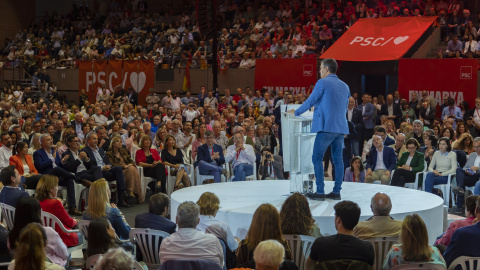 El presidente del Gobierno y secretario general del PSOE, Pedro Sánchez, en el acto de cierre de campaña electoral para el 28M en Barcelona. El presidente del Gobierno y secretario general del PSOE, Pedro Sánchez, en el acto de cierre de campaña electoral para el 28M en Barcelona.