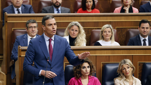 El presidente del Gobierno, Pedro Sánchez, interviene en la sesión de control al Gobierno celebrada este miércoles en el Congreso El presidente del Gobierno, Pedro Sánchez, interviene en la sesión de control al Gobierno celebrada este miércoles en el Congreso