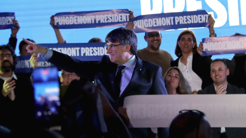 El candidat de Junts, Carles Puigdemont, abans de la seva intervenció al míting d'aquest dissabte a Argelers. El candidat de Junts, Carles Puigdemont, abans de la seva intervenció al míting d'aquest dissabte a Argelers.