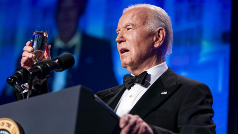 El presidente de EE.UU., Joe Biden, durante su discurso en la cena organizada por la Asociación de Corresponsales de la Casa Blanca. El presidente de EE.UU., Joe Biden, durante su discurso en la cena organizada por la Asociación de Corresponsales de la Casa Blanca.
