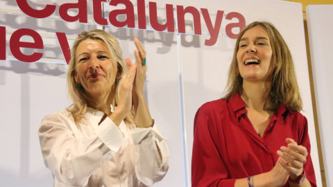 La vicepresidenta del Gobierno español, Yolanda Diaz, con la candidata de Comuns Sumar a la Generalitat, Jéssica Albiach el 28 de abril de 2024, en L' Hospitalet de Llobregat. La vicepresidenta del Gobierno español, Yolanda Diaz, con la candidata de Comuns Sumar a la Generalitat, Jéssica Albiach el 28 de abril de 2024, en L' Hospitalet de Llobregat.