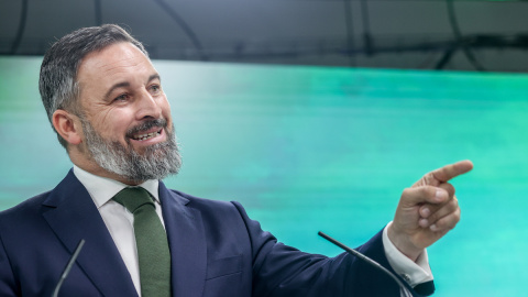 El líder de VOX, Santiago Abascal, durante una rueda de prensa, en la sede nacional de VOX, a 29 de mayo de 2023, en Madrid. El líder de VOX, Santiago Abascal, durante una rueda de prensa, en la sede nacional de VOX, a 29 de mayo de 2023, en Madrid.